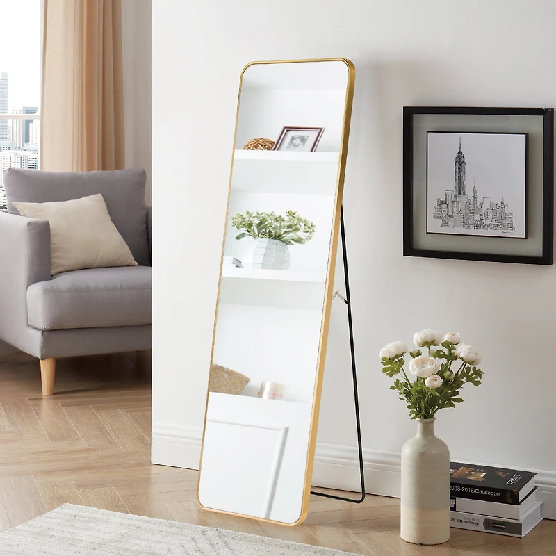 Miroir sur chevalet en aluminium doré, 14 x 56 pouces Miroir chevalet doré élégant 14×56" en aluminium