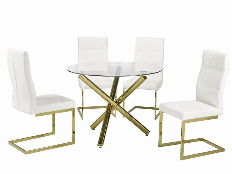 Fresno 5-Piece Dining Set, White/Gold<br>