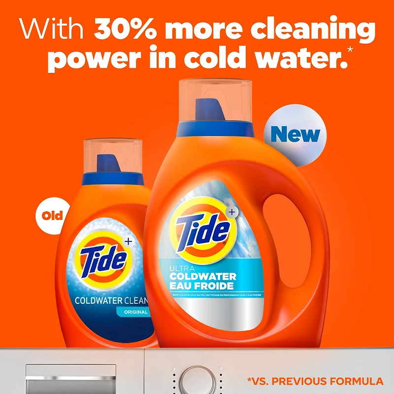 Tide Ultra Coldwater Liquid Laundry Detergent, Original Scent, 887 mL, 21 Loads, Laundry Detergent Liquid Formulated for Cold Water, TIDE LQ HE CW OS