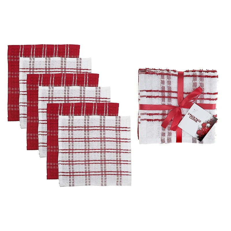 2 Pack Red Checkered Terry Dish Cloths - Set of 6