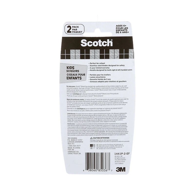 Ciseaux pour enfants 1441P-2-EF Scotch(MC), bout pointu, verts, 2/paquet Ciseaux 1441P-2-EF ScotchMC
