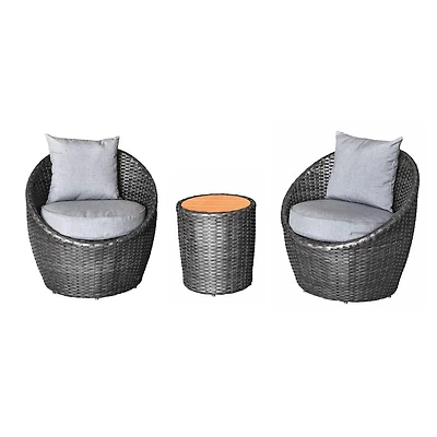 Ensemble de patio en métal en forme de tonneau All-Space 3 pièces avec housse de rangement - Ardoise coulée