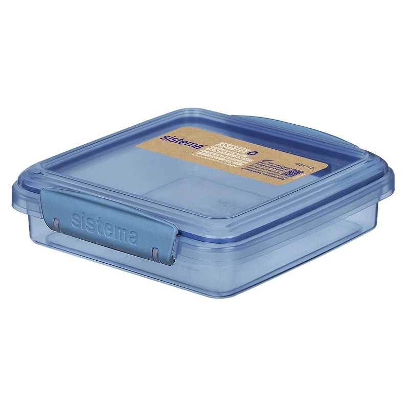 Boîte à sandwich Sistema, contient du plastique recyclé provenant de l'océan, récipient de conservation des aliments et boite a repas, 450 ml, sans BPA, bleu sarcelle ou bleu