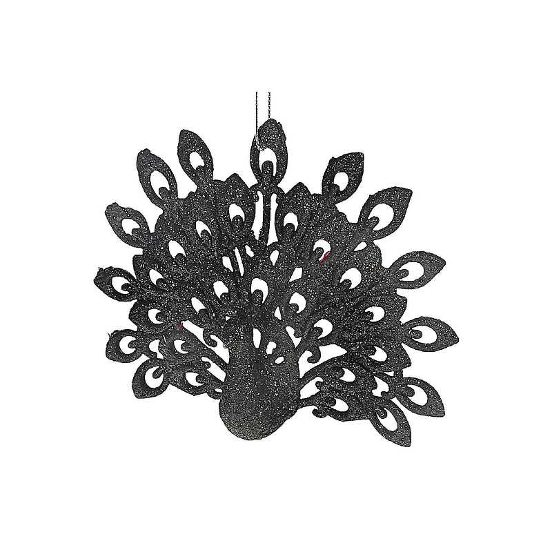 Christmas Black Glitter Ornament Peacock - Ensemble De 12
