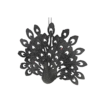 Christmas Black Glitter Ornament Peacock - Ensemble De 12