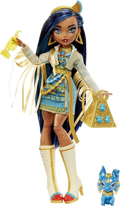 Monster High Doll, Cleo De Nile with Pet Dog, Blue Streaked Hair