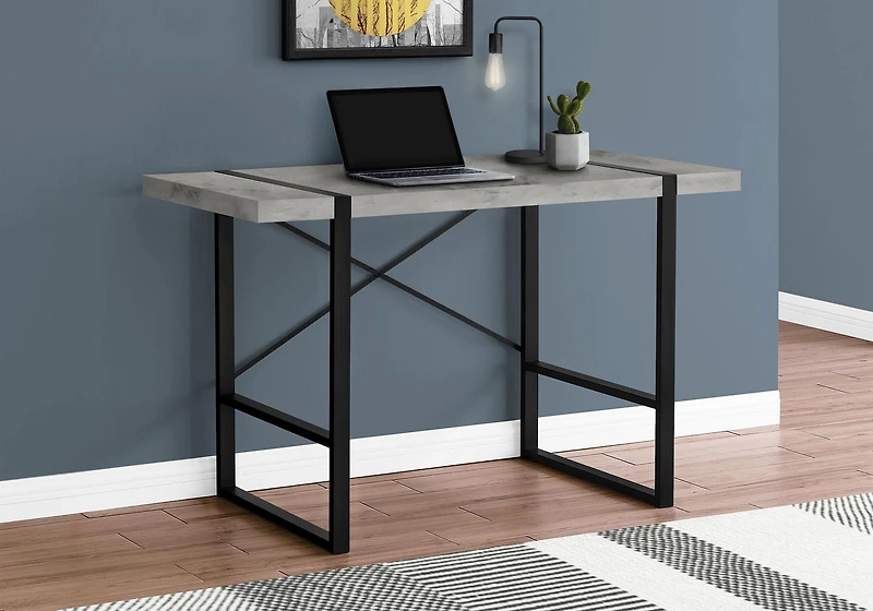 Monarch Specialties Computer Desk, Home Office, Laptop, 48"l, Work, Metal, Laminate, Grey, Black, Contemporary, Modern