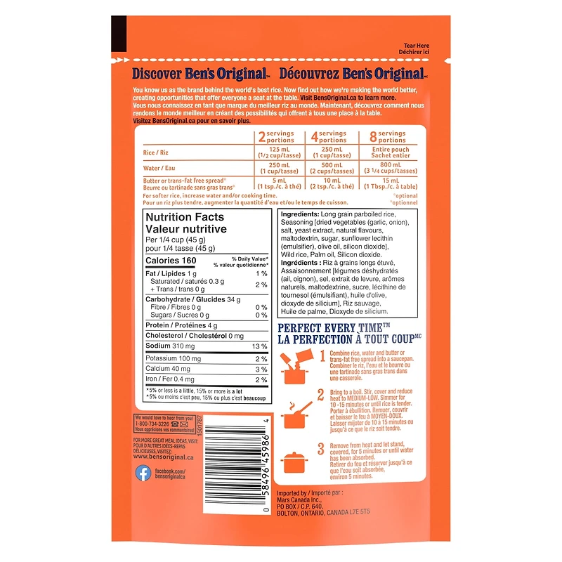BEN'S ORIGINAL NATURAL SELECT Olive Oil, Garlic Flavour & Wild Rice, 365g pouch, Perfect Every Time™