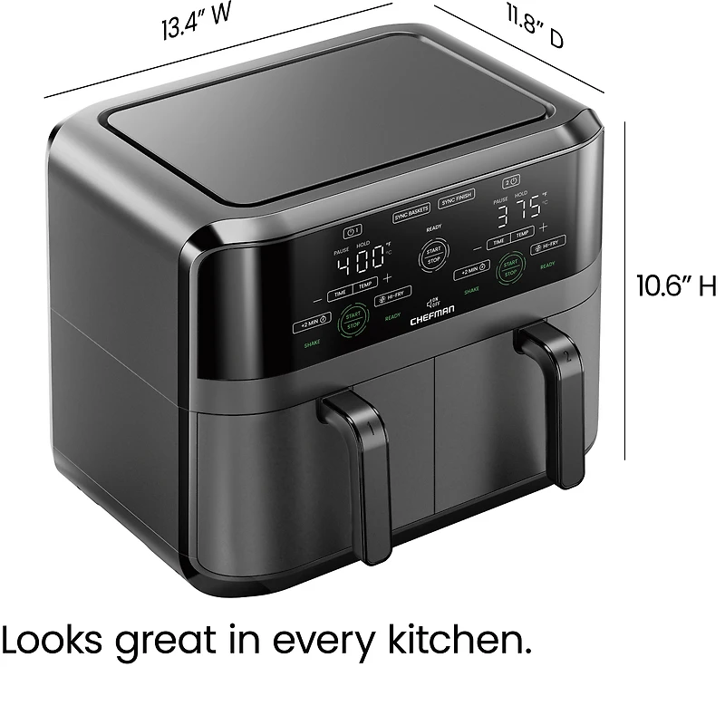 Friteuse à air chaud numérique Chefman 5,5 L à deux paniers -  Deux paniers antiadhésifs indépendants de 2,75 L - Noir