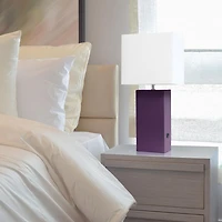 Lampe de table design moderne en cuir élégant avec abat-jour USB et tissu blanc