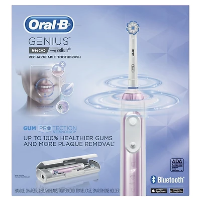 Brosse à dents électrique Oral-B 9600 et 3 brossettes, Sakura Pink, alimentée par Braun