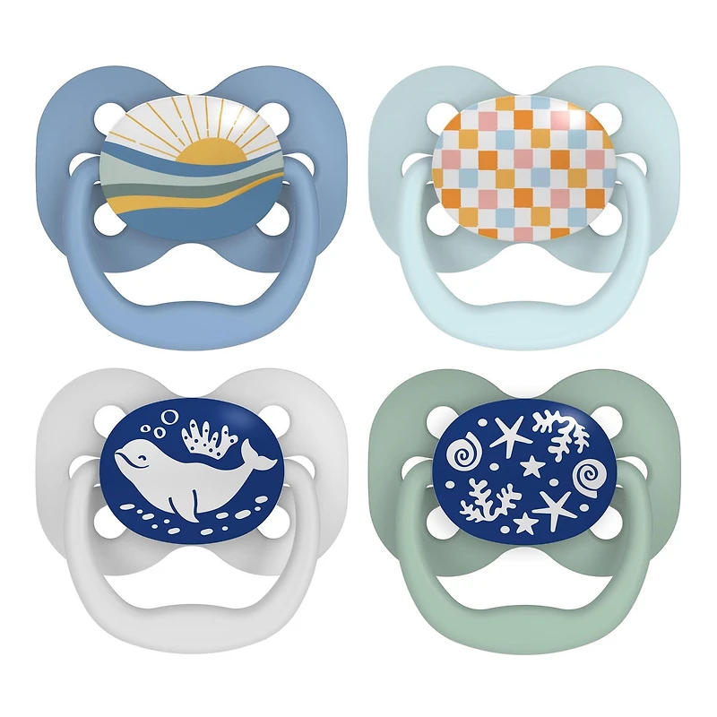 Dr. Brown’s® Advantage™ 100% Silicone, Glow in the Dark Pacifier Sunset Blue Ocean 0-6M, 4 pack, 4 Pack