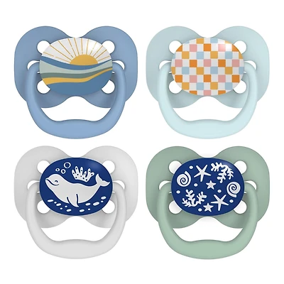 Dr. Brown’s® Advantage™ 100% Silicone, Glow in the Dark Pacifier Sunset Blue Ocean 0-6M, 4 pack, 4 Pack