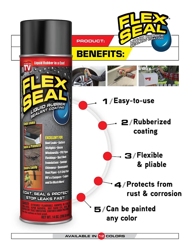 FLEX SEAL SPRAY WHITE 14 OZ LIQUID RUBBER SEALANT COATING, STOP LEAKS FAST!