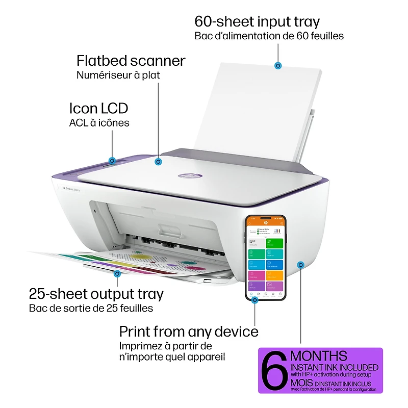 Imprimante tout-en-un HP Deskjet 2842e, avec 3 mois d'Instant Ink gratuits - Early Dusk