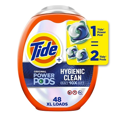 Tide Power PODs Hygienic Clean Heavy Duty, Liquid Laundry Detergent Pacs, HE Compatible, For Visible and Invisible Dirt, Original Scent, 48CT