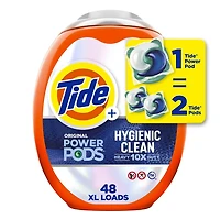 Tide Power PODs Hygienic Clean Heavy Duty, Liquid Laundry Detergent Pacs, HE Compatible, For Visible and Invisible Dirt, Original Scent, 48CT
