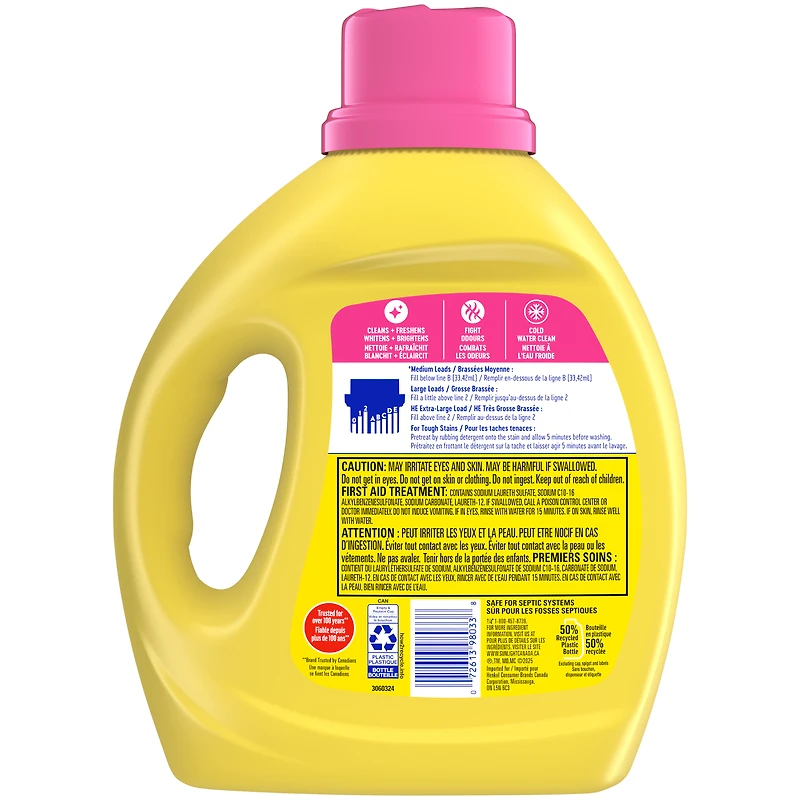 Sunlight® Tropical Burst Concentrated Liquid Laundry Detergent, 1.94L, 58 Wash Loads, up to 60 Days of Freshness, Fights Malodors, HE Compatible