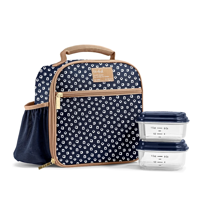 Fit + Fresh Townsend Lunch Bag Kit with Containers, Navy Polka Dots., TOWNSEND KIT DB