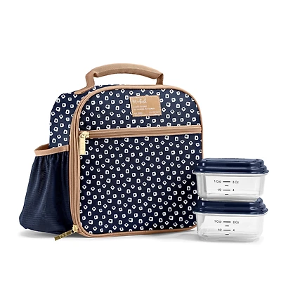 Fit + Fresh Townsend Lunch Bag Kit with Containers, Navy Polka Dots., TOWNSEND KIT DB