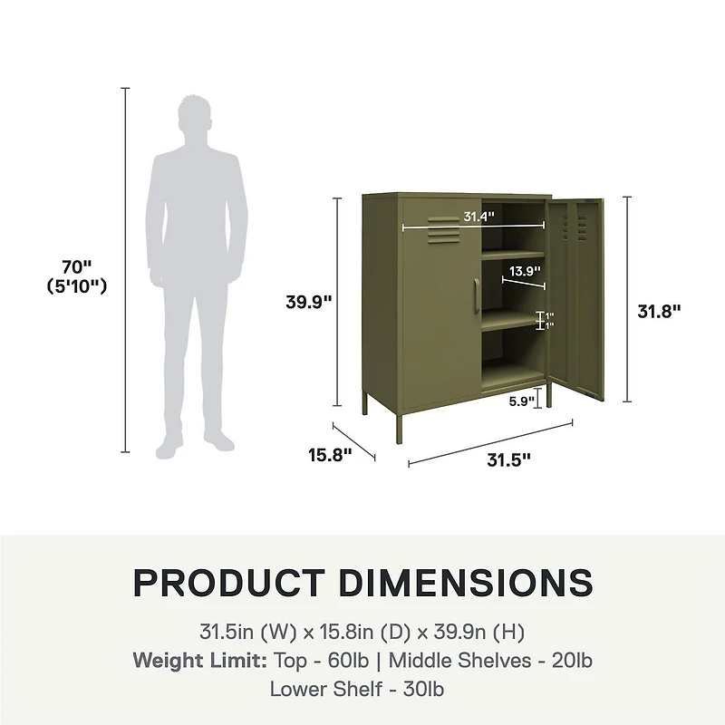 Ameriwood Home Bentley Metal Locker End Table, Olive Green