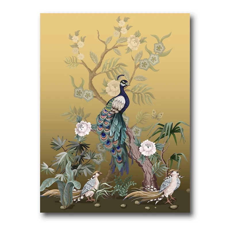 Designart Chinoiserie Aux Oiseaux Et Pivoines VI Art mural sur toile