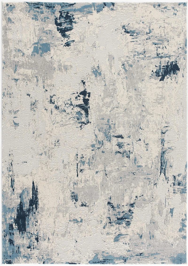Tapis d'intérieur abstrait Rug Branch Vogue 2' x 7' (taille exacte : 2'3" x 7'), bleu crème, contemporain - Entrée, couloir, salle de bain et cuisine