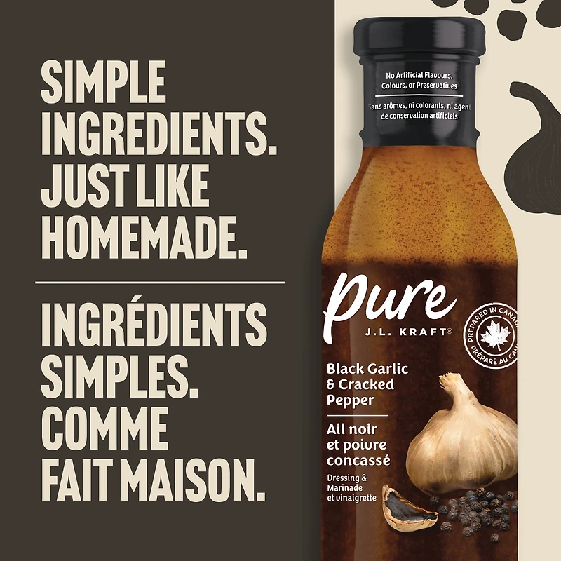 Vinaigrette Et Marinade À L'Ail Noir Et Au Poivre Concassé Pure J.L. Kraft, Bouteille