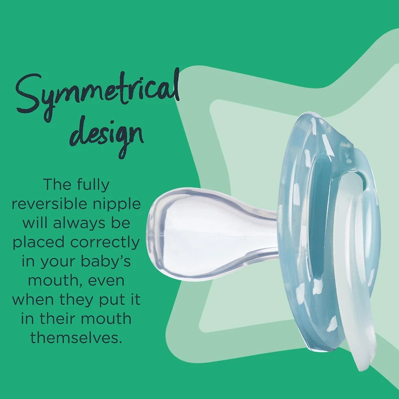 Tommee Tippee Night Time Glow in the Dark Pacifiers, Symmetrical Design, BPA-Free Silicone Nipple, Includes Sterilizer Box, 18-36m, 2 Count, 18-36m
