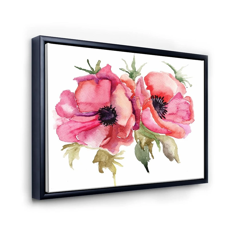 Designart Stylized Poppy Flowers FLOAT FRAME WALL ART