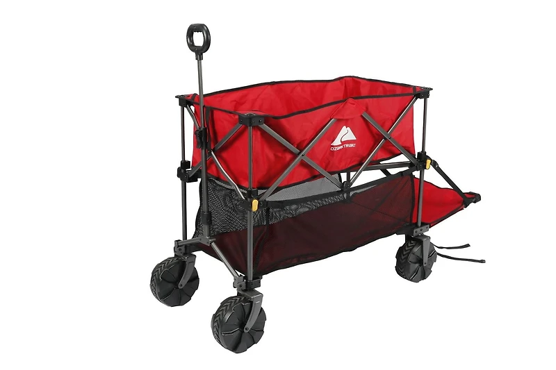 Ozark Trail Double Decker Folding Utility Wagon with Extension Handle, Red, 35" H, Polyester