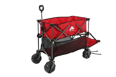 Chariot utilitaire pliable à deux étages Ozark Trail avec poignée d'extension, Rouge, 35" h, Polyester