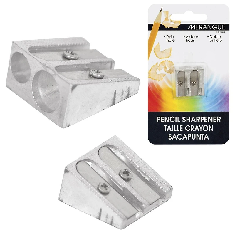 Merangue Aluminum Twin-Hole Pencil Sharpener, Silver, 12 Pack