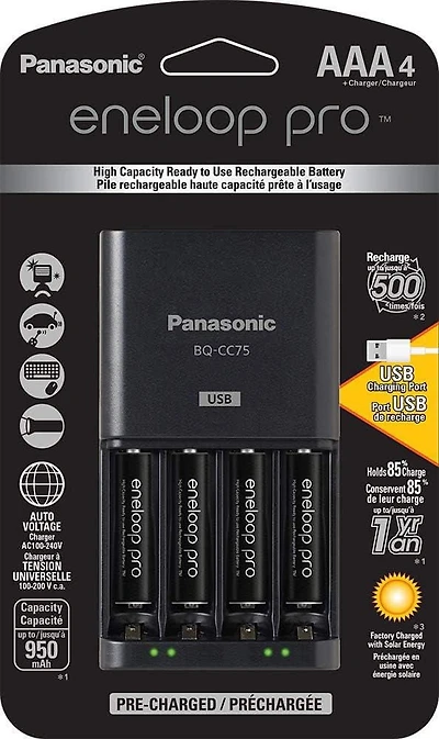 Panasonic Eneloop Advanced Battery Charger with USB Charging Port and 4AAA eneloop pro High Capacity Rechargeable Batteries