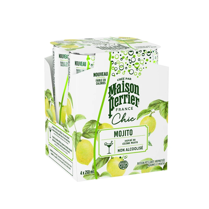 MAISON PERRIER Chic Mojito, boisson pétillante non alcoolisée à saveur d’agrumes et de menthe, cocktail sans alcool faible en calories, prêt à boire 1 L