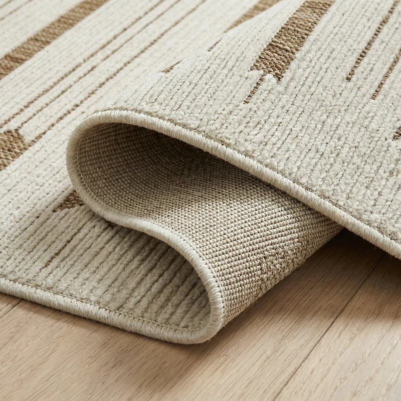 Tapis d'interieur exterieur abstrait Rug Branch Maise, beige marron, moderne - Entree, couloir