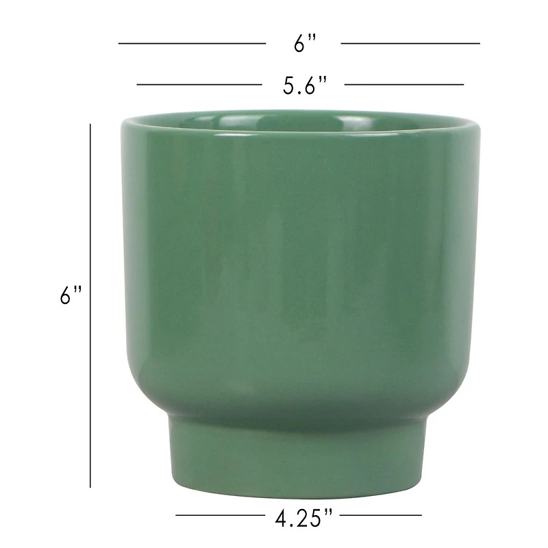 Mainstays 6in Petra Small Ceramic Green Planter, Stylish pot for small plants