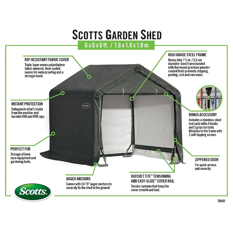 Remise Scotts verte à pignon 6 x 6 x 6 pi