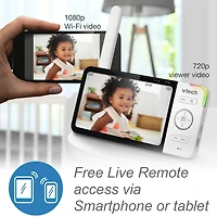 VTech RM5754HD Moniteur vidéo de bébé 1080p intelligent Wi-Fi de 5 po doté d'une caméra HD, d'une veilleuse intégrée et d'une caméra, blanc RM5754HD de VTech