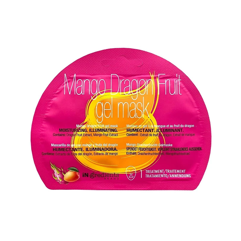 Masque gel à la mangue et au fruit du dragon iN.gredients - Hydratant et illuminateur Masque Gel Mangue Fruit du Dragon, 1 soin, Hydratant et Illuminateur