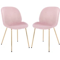 Chaise rembourrée en velours rose avec pieds dorés, lot de 2 pour salle à manger