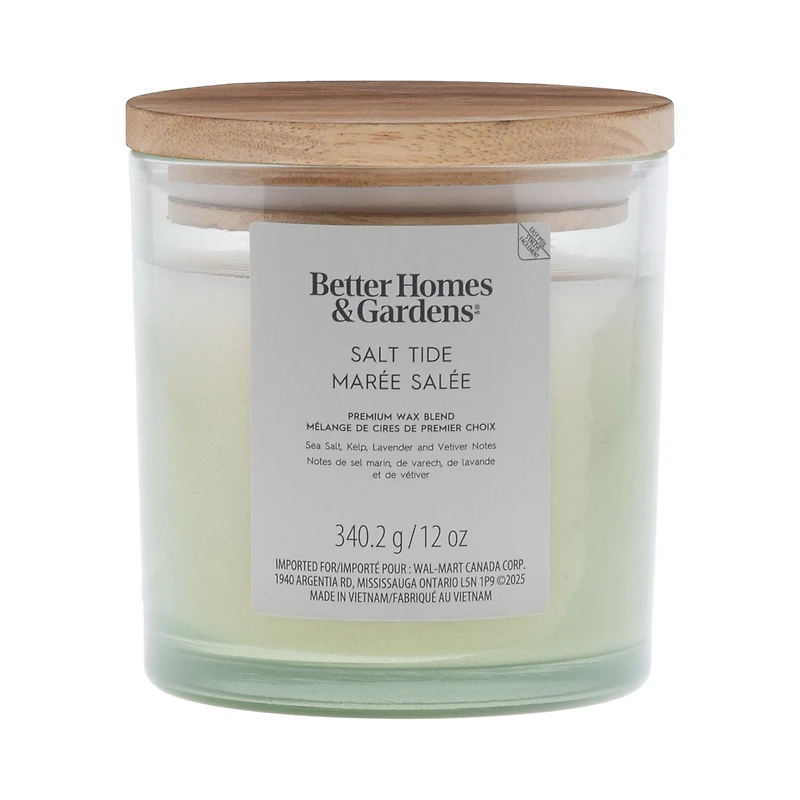 Bougie parfumée en pot ombré à 2 mèches à la cire de paraffine 12 oz Better Homes & Gardens, Marée salée Mélange de cire de paraffine