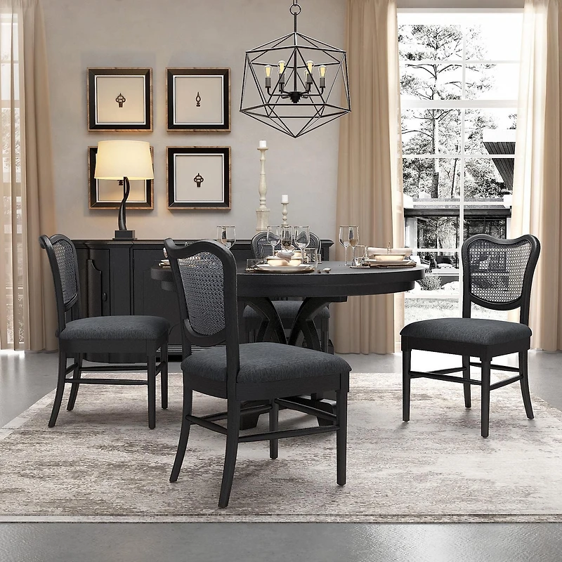 Dining Chairs Set of 2, Upholstered Side Chairs with Cane Back & Wooden Legs, Mid Century Modern Designed Chairs Living Room Kitchen Chairs