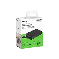 Belkin BoostCharge Portable Power Bank, 2.2in/5.7cm Integrated Cable 10,000mAh PD 20W Fast Charge USB-C Power Delivery, Portable iPhone Charger for iPhone 15 Series, iPad Pro, Galaxy S24 & More Black, BEL 10K 20W CABLE PWRBNK BLK