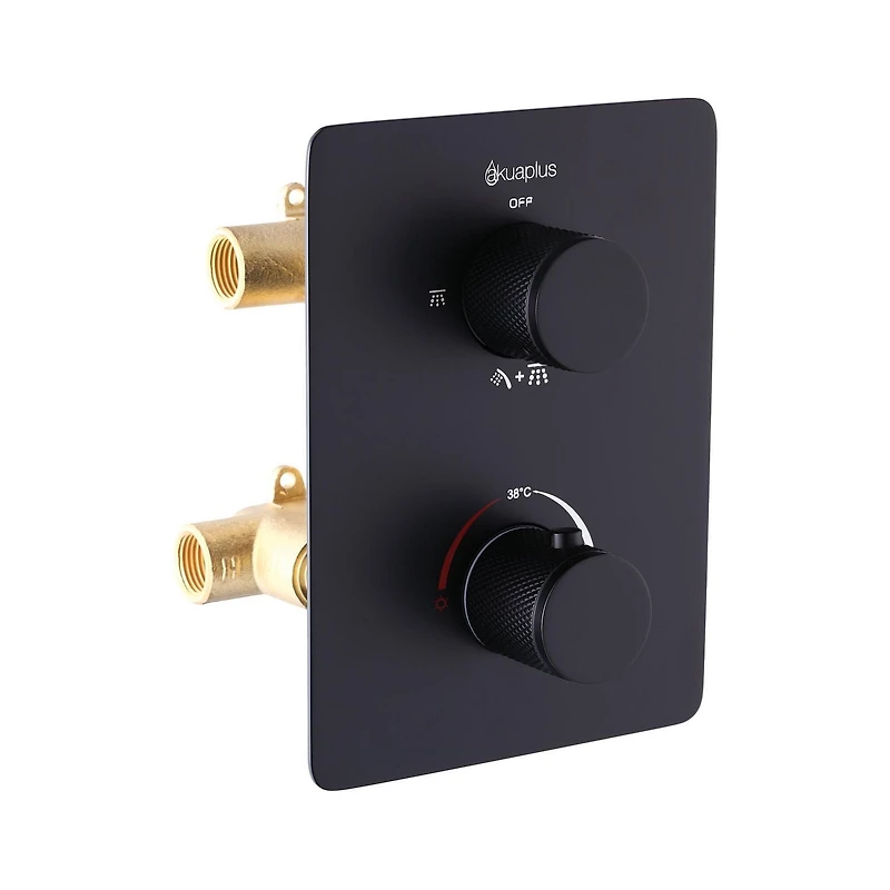 Square 3-functions thermostatic valve. handheld handshower and shower head, or simultaneously,  matte black finish