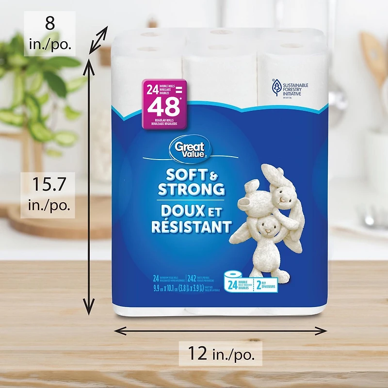 Great Value Soft & Strong Bathroom Tissue – 24 rolls, 242 tissues per roll
