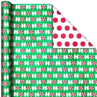 Papier d'emballage réversible – Hallmark (Pères Noël, joyeux messages, bonbons, pois, bonshommes de neige, rayures)
