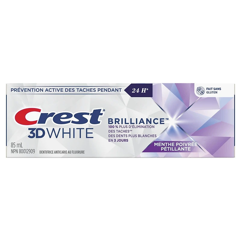 Dentifrice Crest 3D White Brillance, Menthe poivrée pétillante 85ML