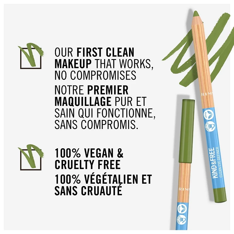 Rimmel Traceur pour les yeux KIND & FREE™, 100% végétalien, texture ultra-crémeuse et onctueuse, pigmentation intense jusqu'à 12 heures Traceur pour les yeux végétalien