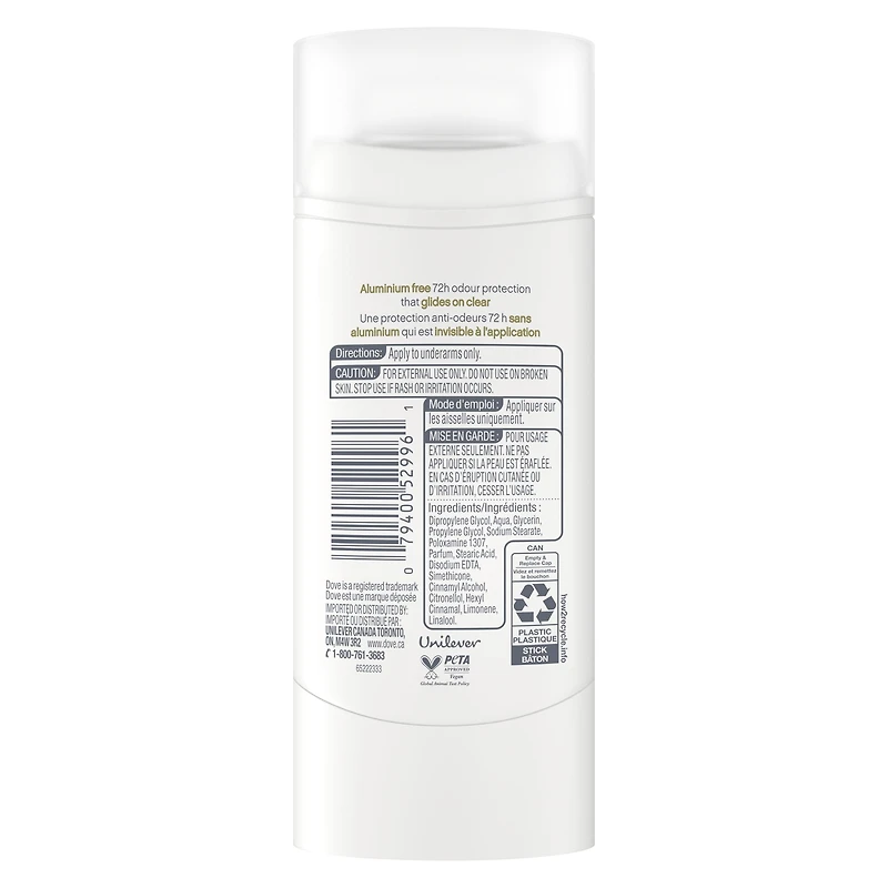 Dove Deodorant Stick, 72h Rose Mist, Gentle & Hydrating, 74g